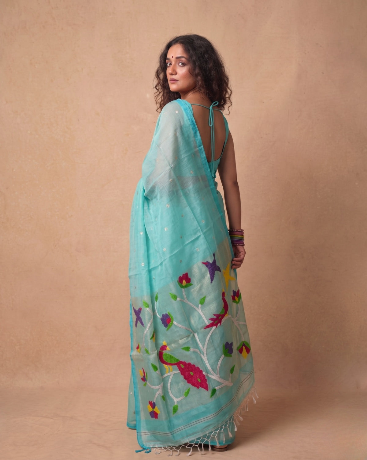 Turqoise blue handspun Resham Paithni Silk Saree
