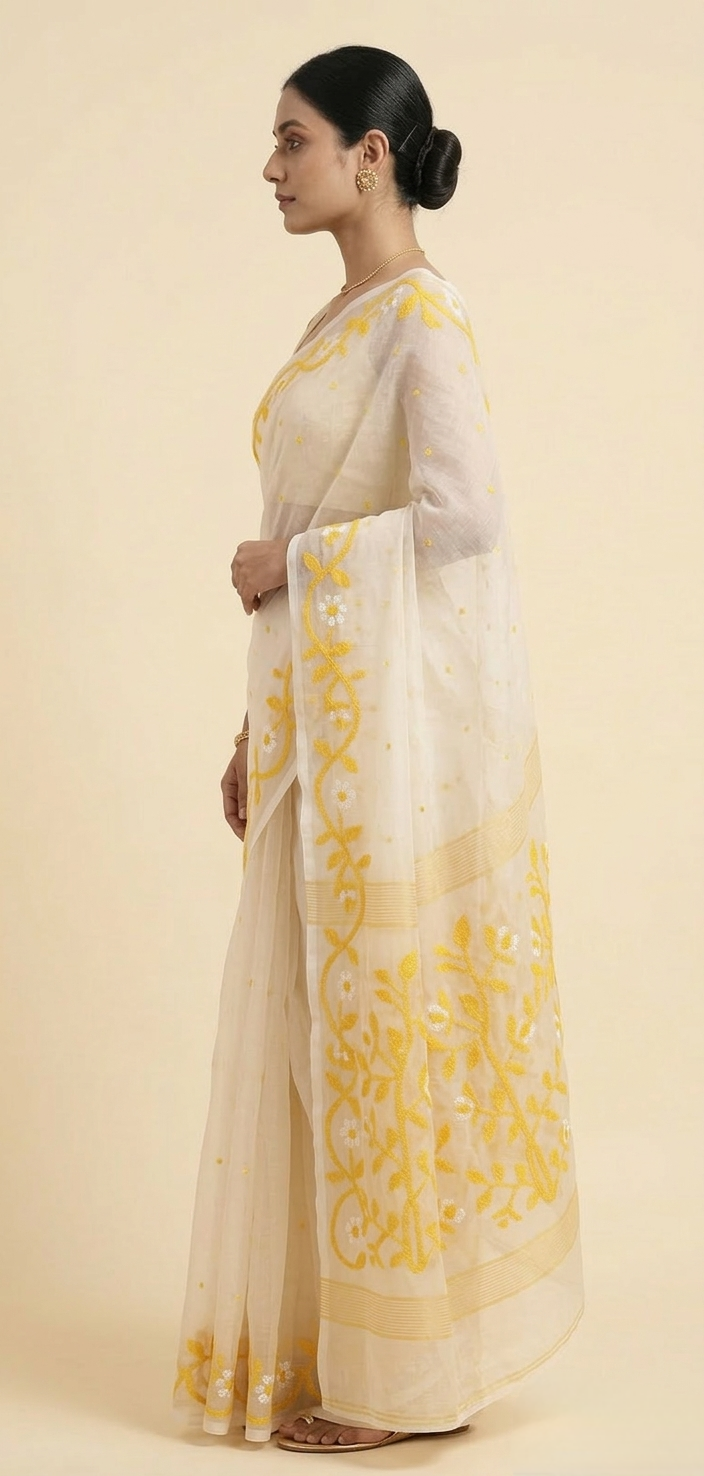 Offwhite jamdani woven pure resham Silk