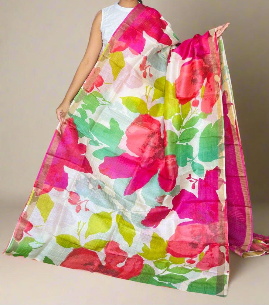 Tussar silk saree- multicolored handpainted