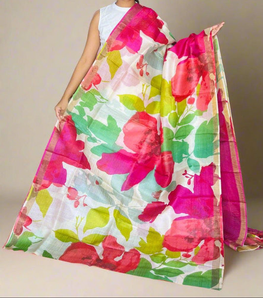 Tussar silk saree- multicolored handpainted