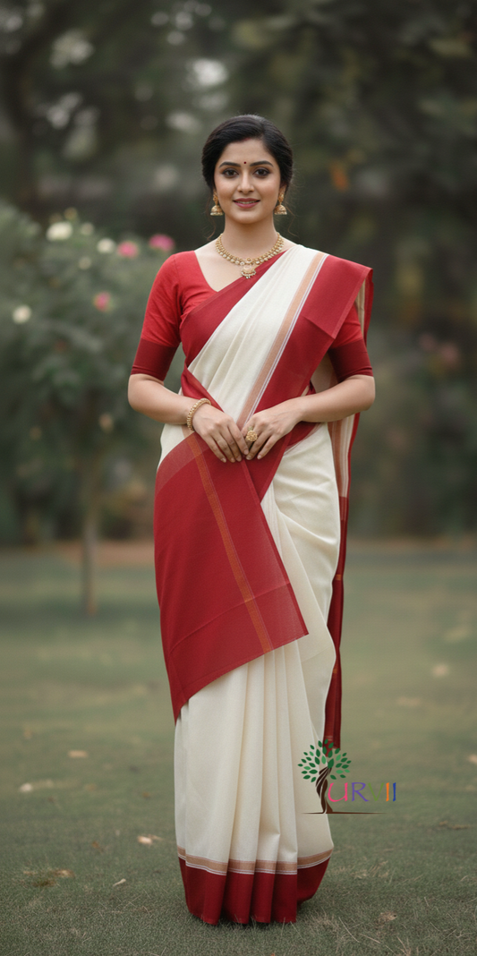 Red and white Garad silk saree