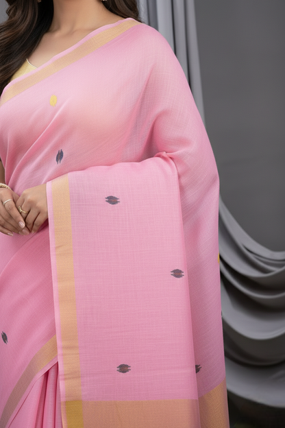 Baby pink linen Silk Jamdani