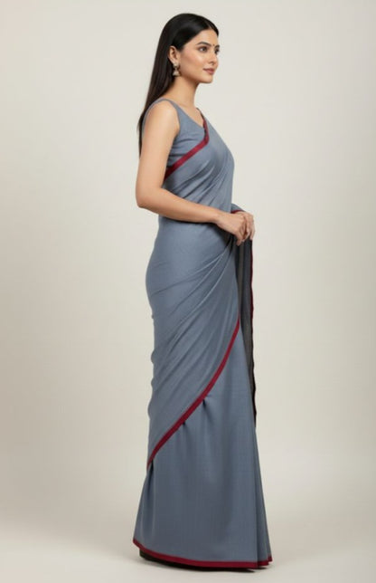 Dark grey mulmul cotton saree