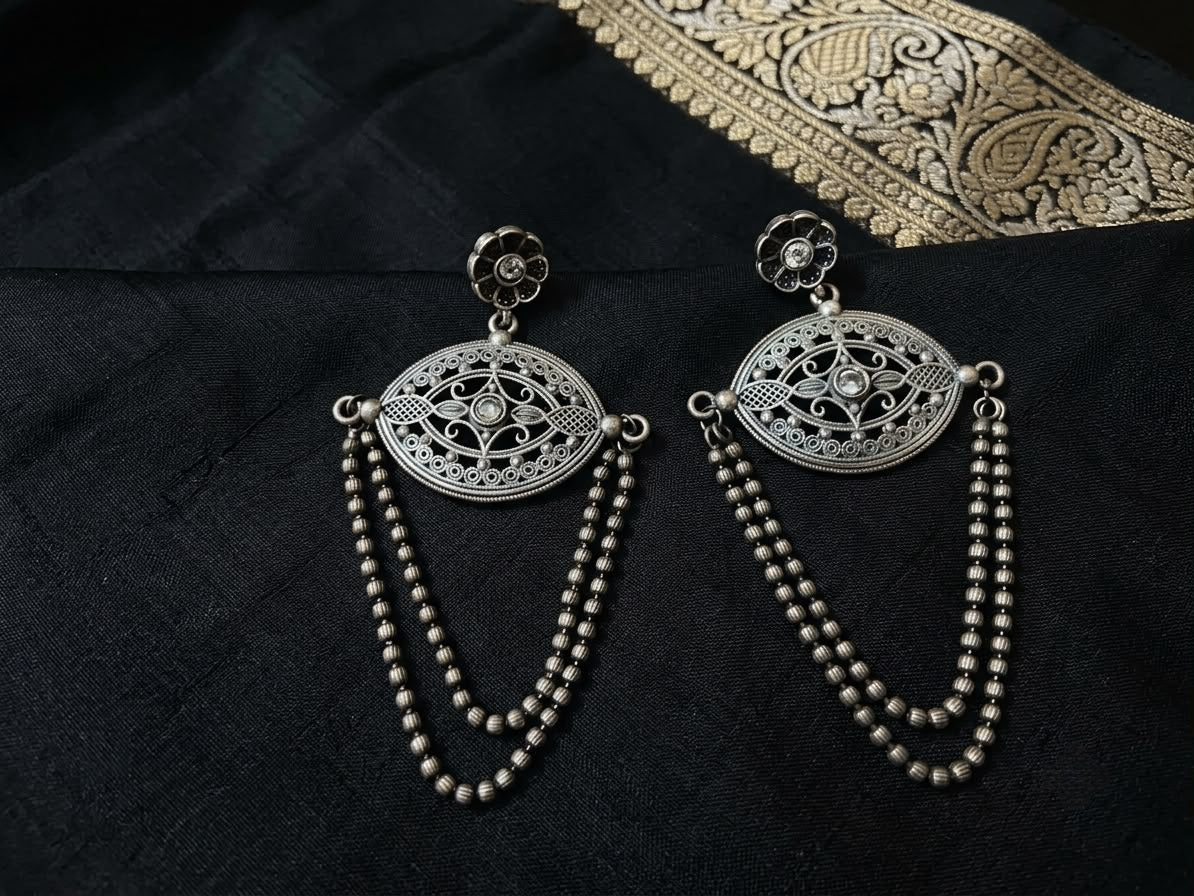 Statement Geometric Silver-Look-Alike Drop Earrings