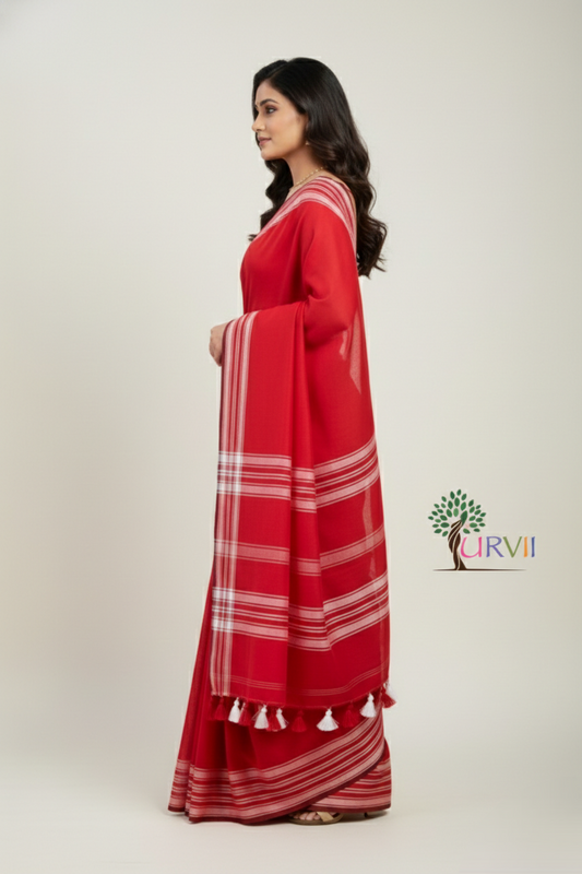Red mulmul cotton saree