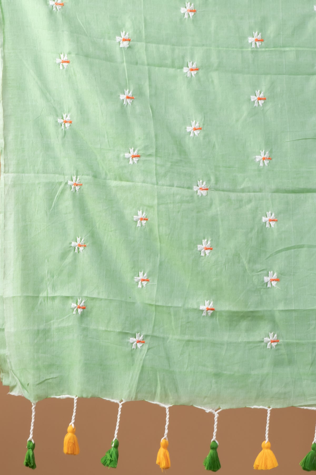 Mint Green Handloom Saree with Delicate Floral Embroidery