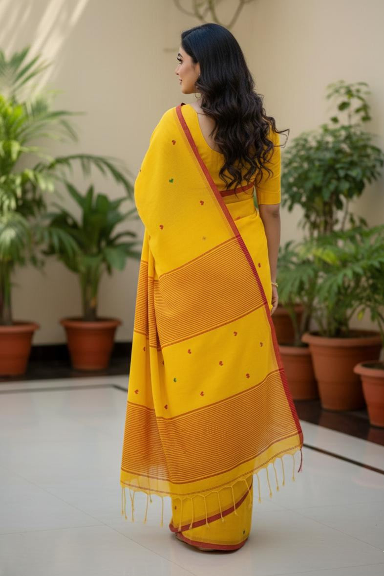 Yellow handspun cotton saree