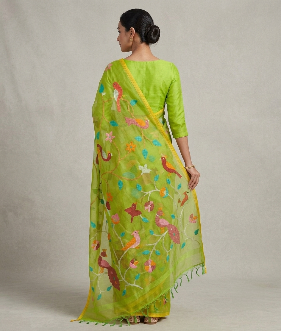 Parrot green all over jamdani resham silk saree