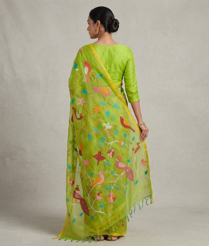 Parrot green all over jamdani resham silk saree