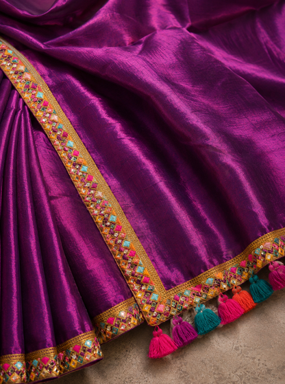 Zari border dual tone pink tissue Cotton saree