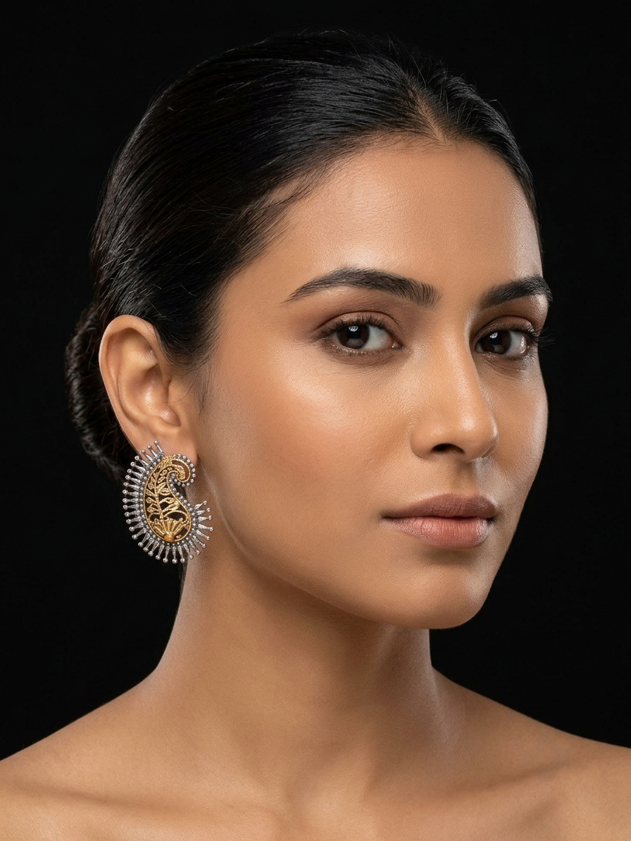 Aam kalka dual tone earring in premium silver polish