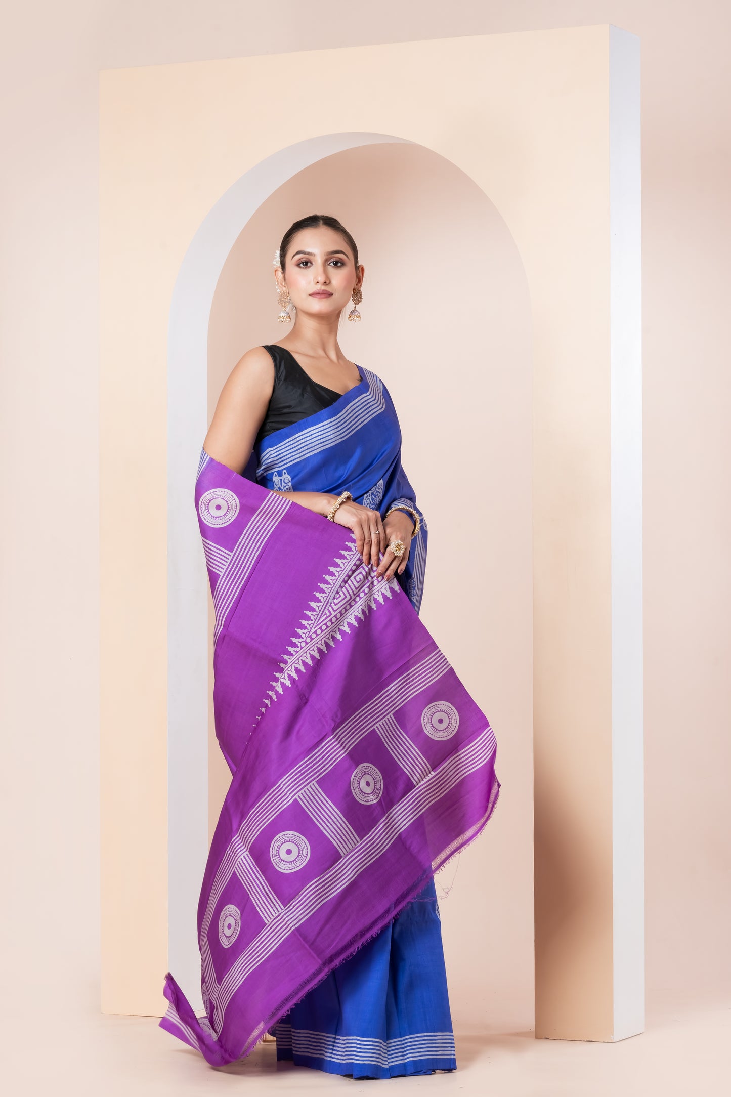 Royal blue Printed Pure silk
