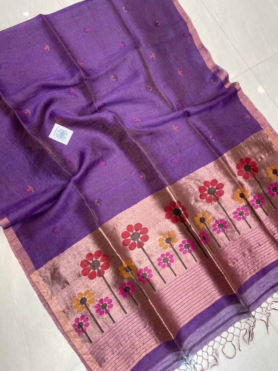 Mauve linen Silk Jamdani saree