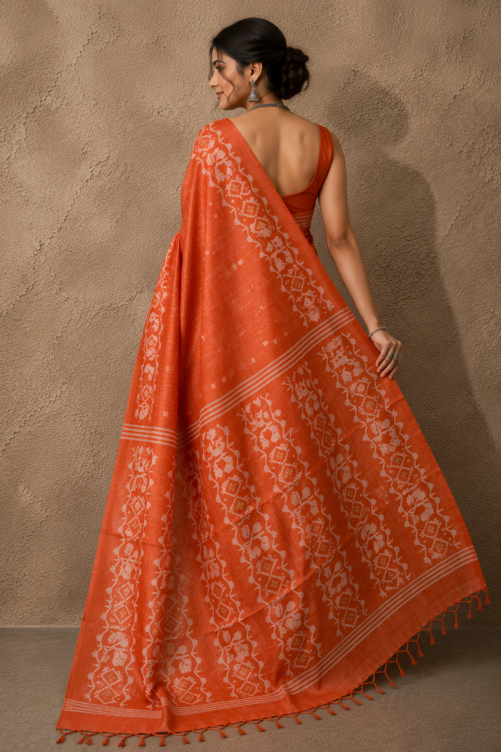 Burnt orange Tussar Jamdani saree