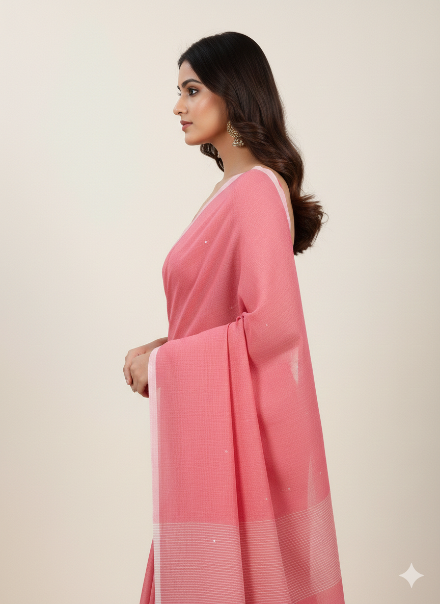 Light pink handspun cotton saree