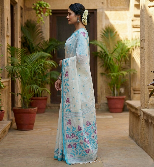 Off white handloom cotton jamdanis