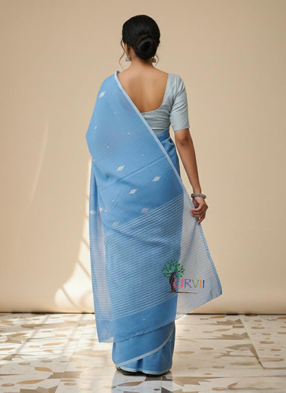 Powder blue mulmul cotton saree