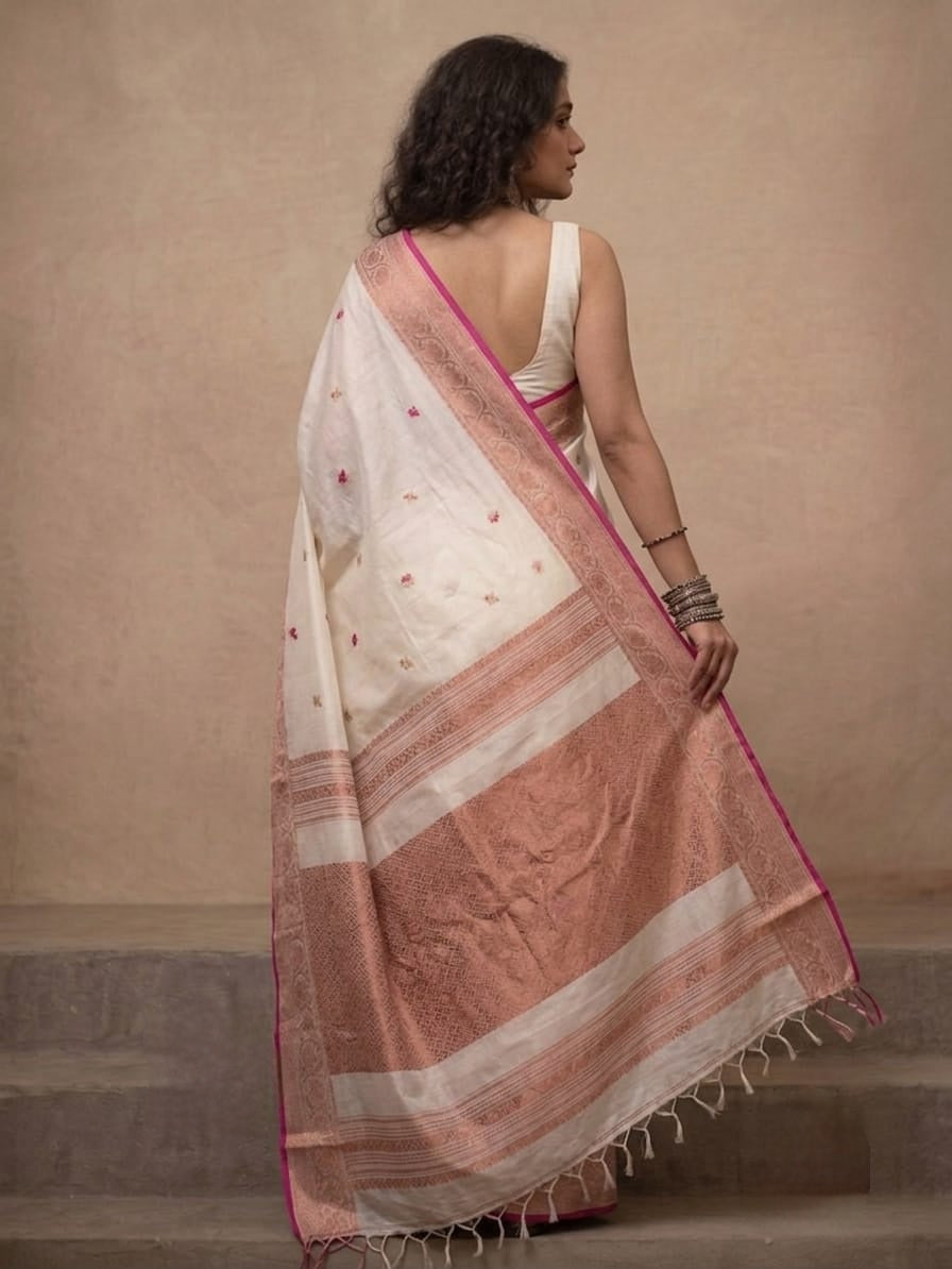 Off white premium handspun cotton saree