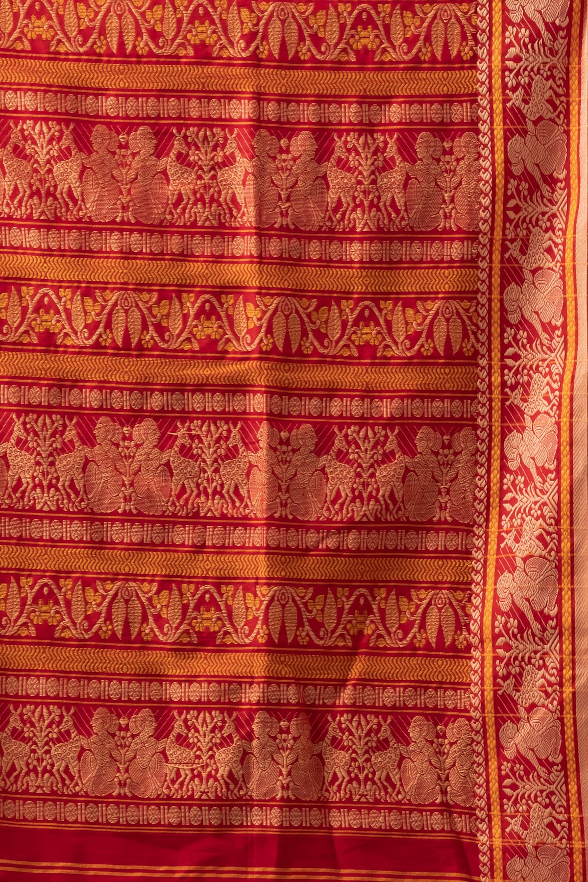 Authentic Bengal Crimson Red Cotton Baluchari Saree