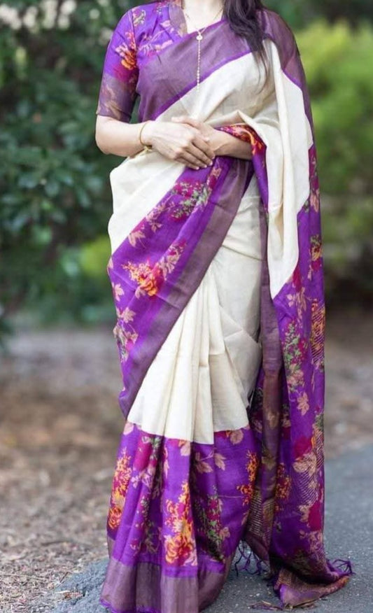 Zari Tussar silk saree- printed