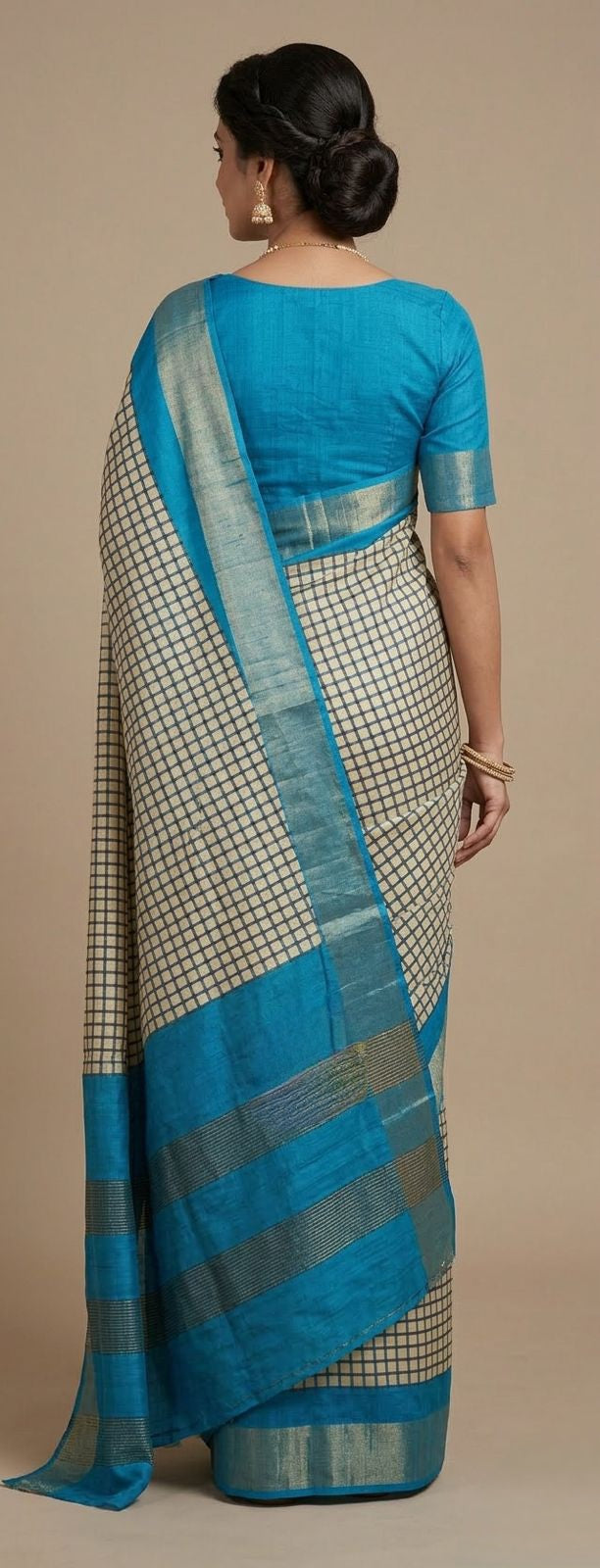 Turqoise Zari Tussar silk saree- printed