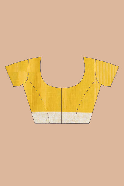 Bright yellow linen saree temple borders