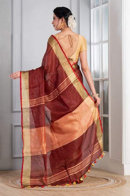 Solid maroon linen Saree