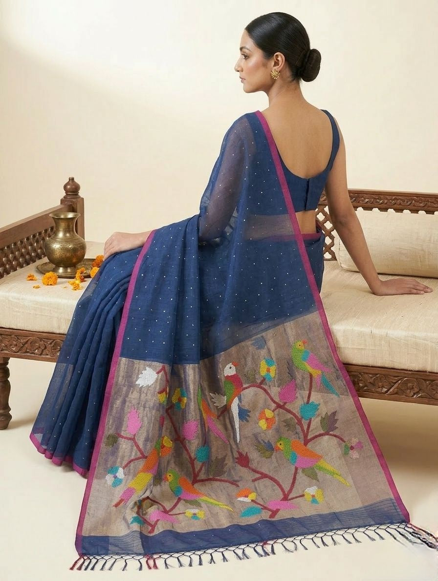 Handspun resham mulberry silk saree