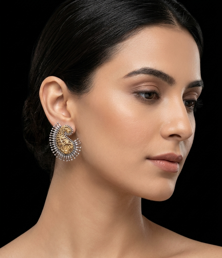 Aam kalka dual tone earring in premium silver polish