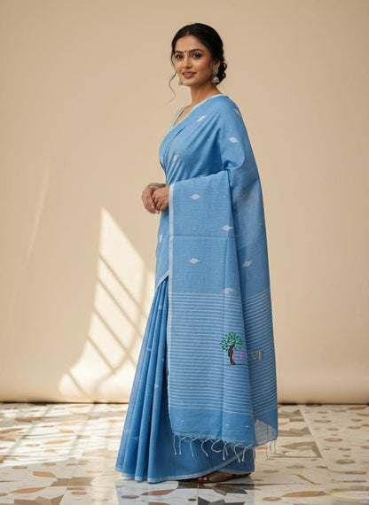 Powder blue mulmul cotton saree
