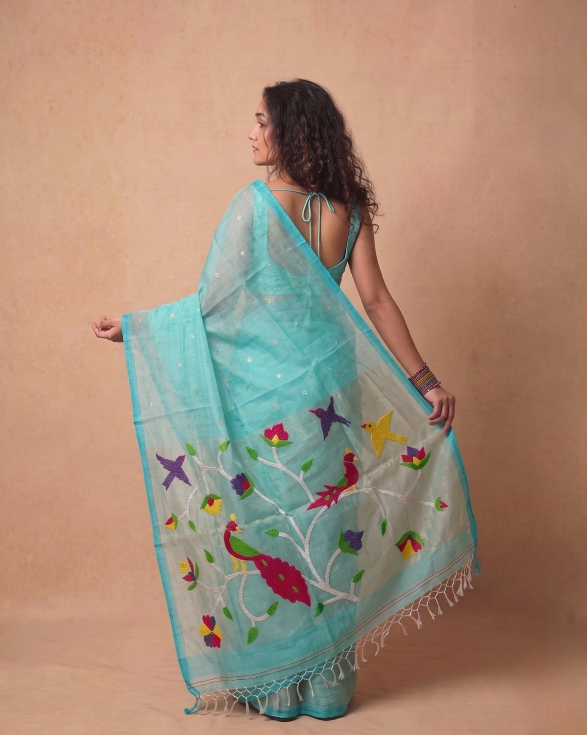 Turqoise blue handspun Resham Paithni Silk Saree