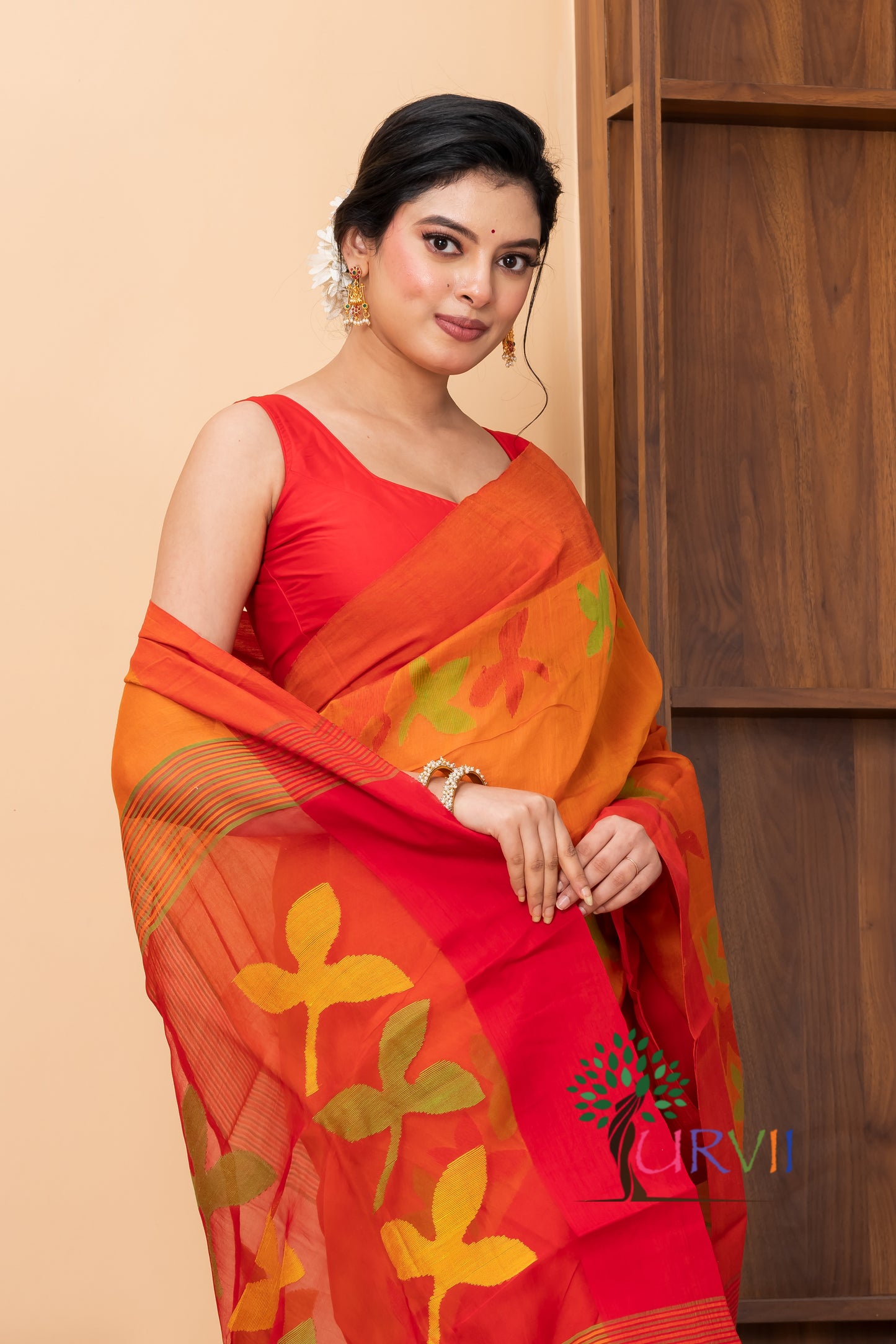 Jasmine Motif Silk Cotton Saree