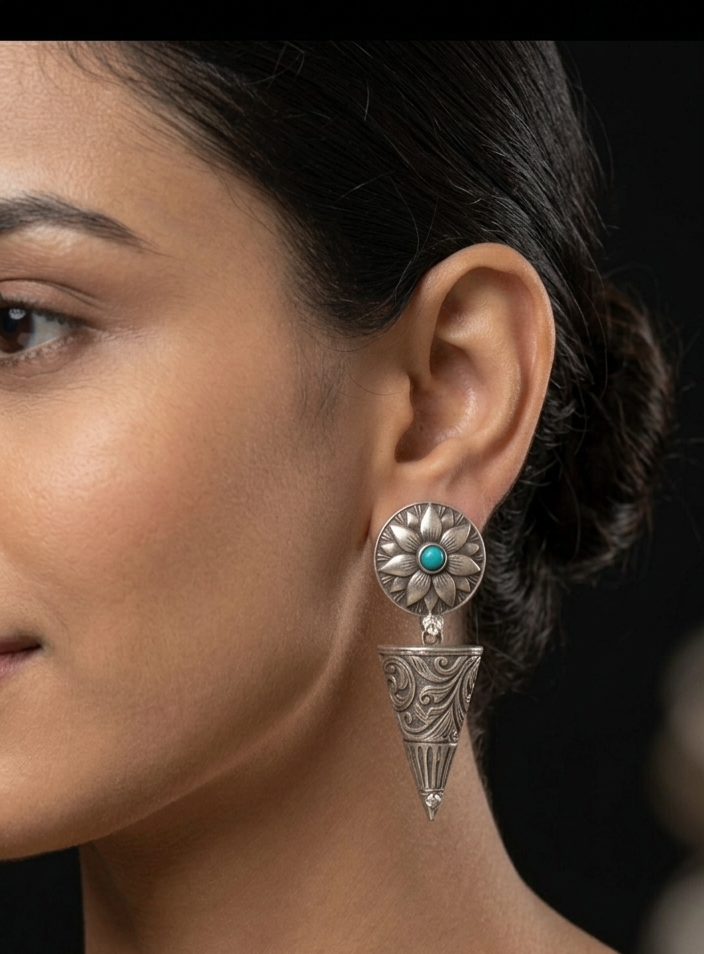 Premium silver polish earring with turqoise bead