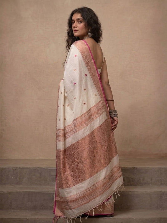 Off white premium handspun cotton saree