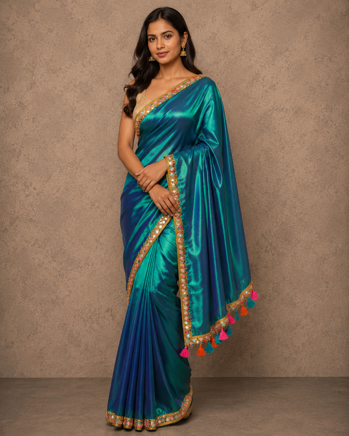 Zari border dual tone tissue Cotton saree
