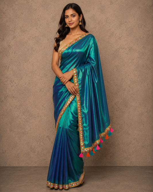 Zari border dual tone tissue Cotton saree