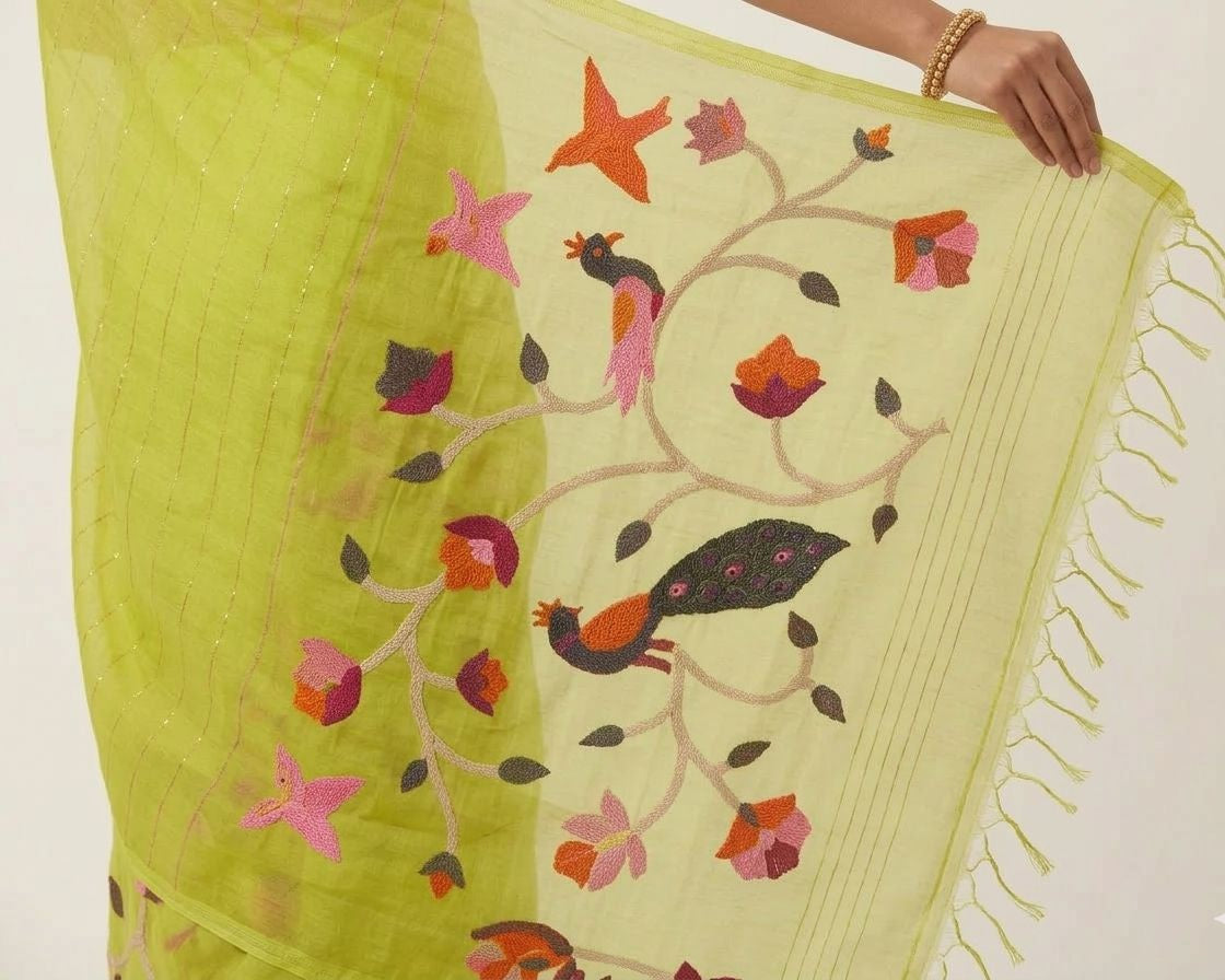 Handspun green paithani resham silk saree