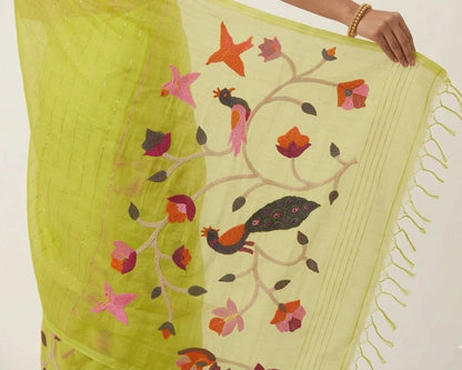 Handspun green paithani resham silk saree