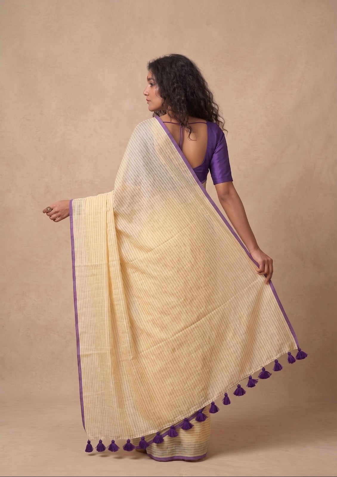 Off white zari striped premium mul cotton saree