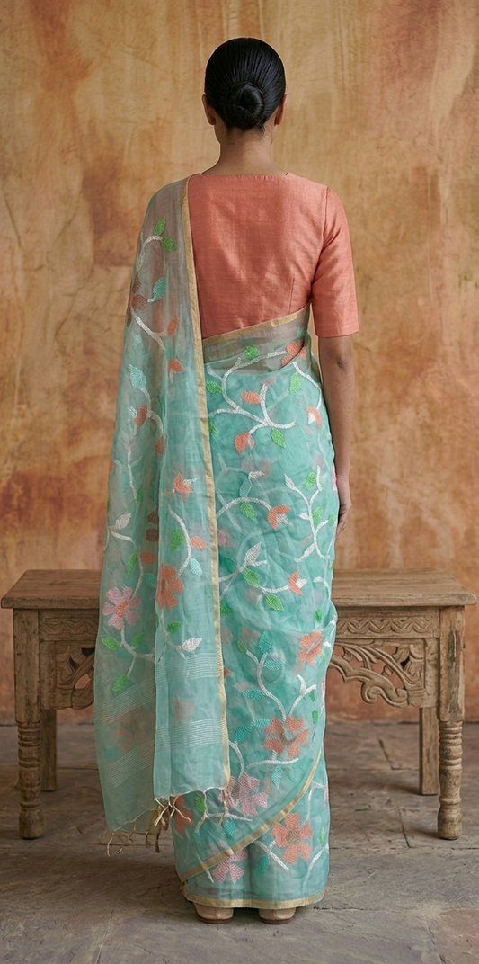 Light green resham all over jamdsni silk saree