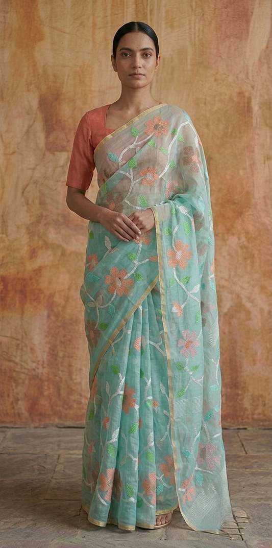 Light green resham all over jamdsni silk saree