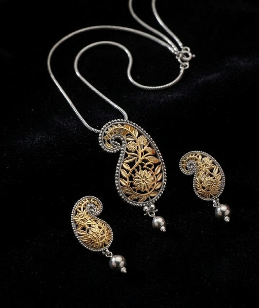 Aam kalka dual tone premium silver polish jewelry set