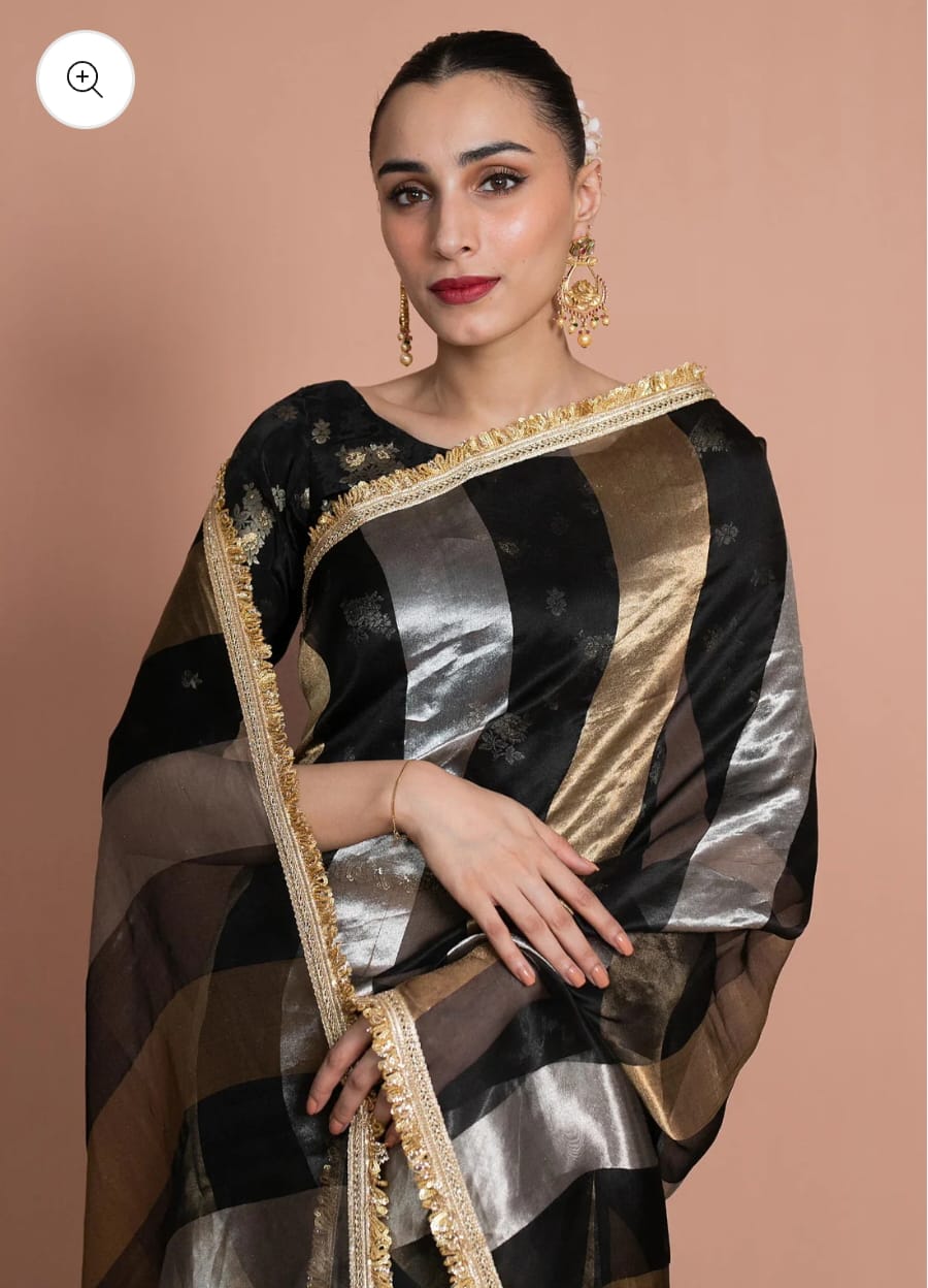 Kora tissue striped saree with brocade blouse piece