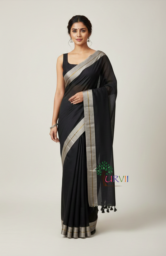Black mulmul cotton saree