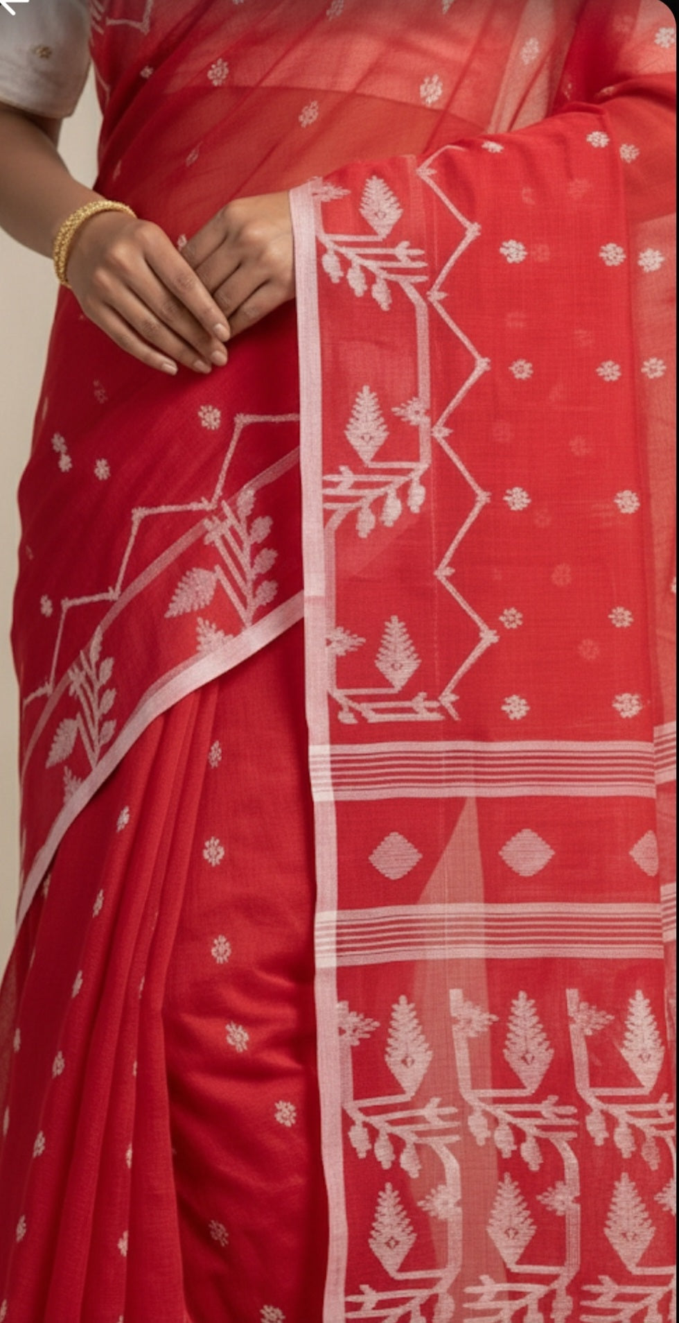 Red Handloom cotton jamdani