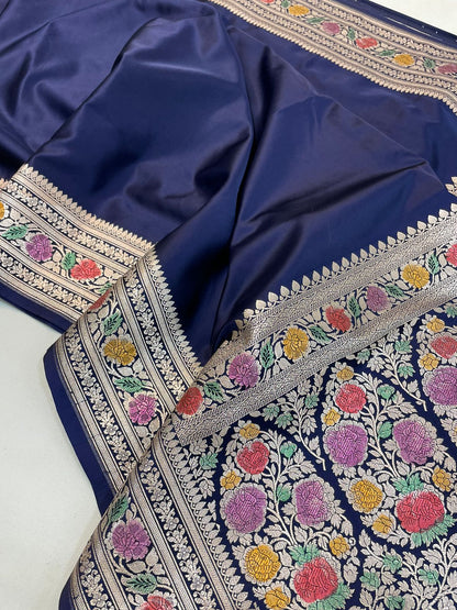 Navy blue mashru Banarasi silk saree