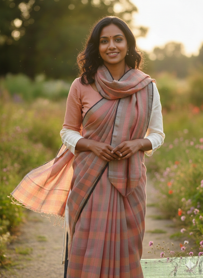 Check linen saree