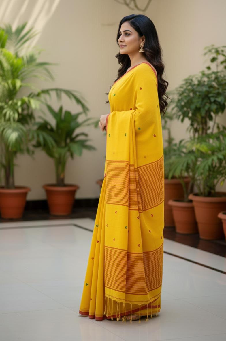Yellow handspun cotton saree