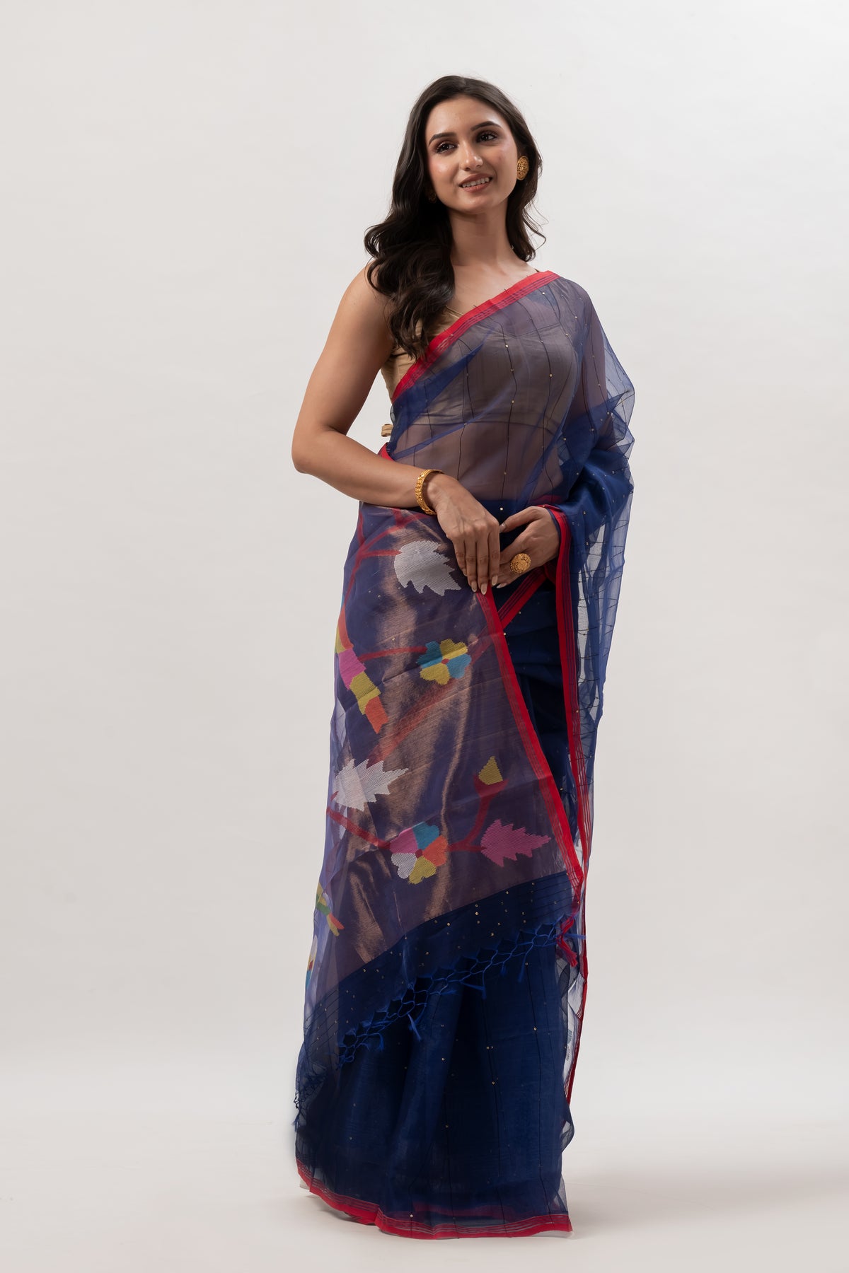 Midnight Blue Handspun Resham Paithni Silk Saree
