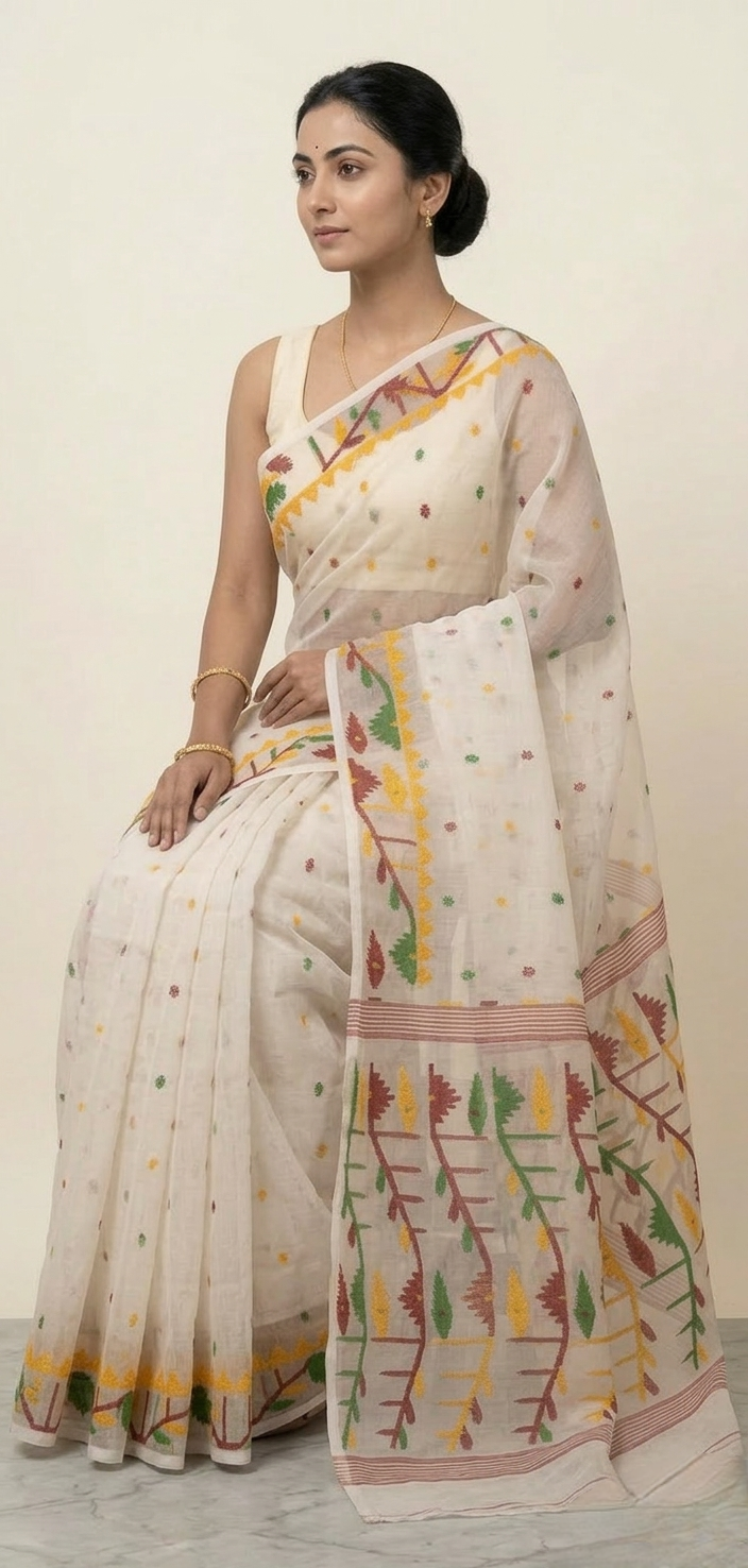 Offwhite handwoven jamdani resham Silk